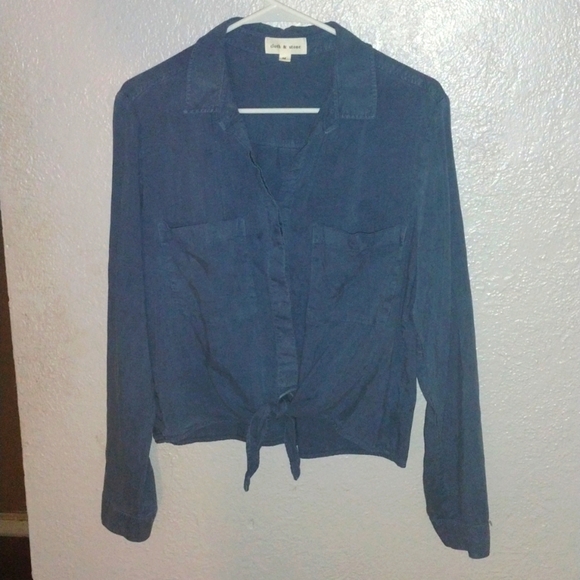 CLOTH & STONE |Blue Gray Tencel Button Up Tie Waist  Shirt M - Picture 1 of 6